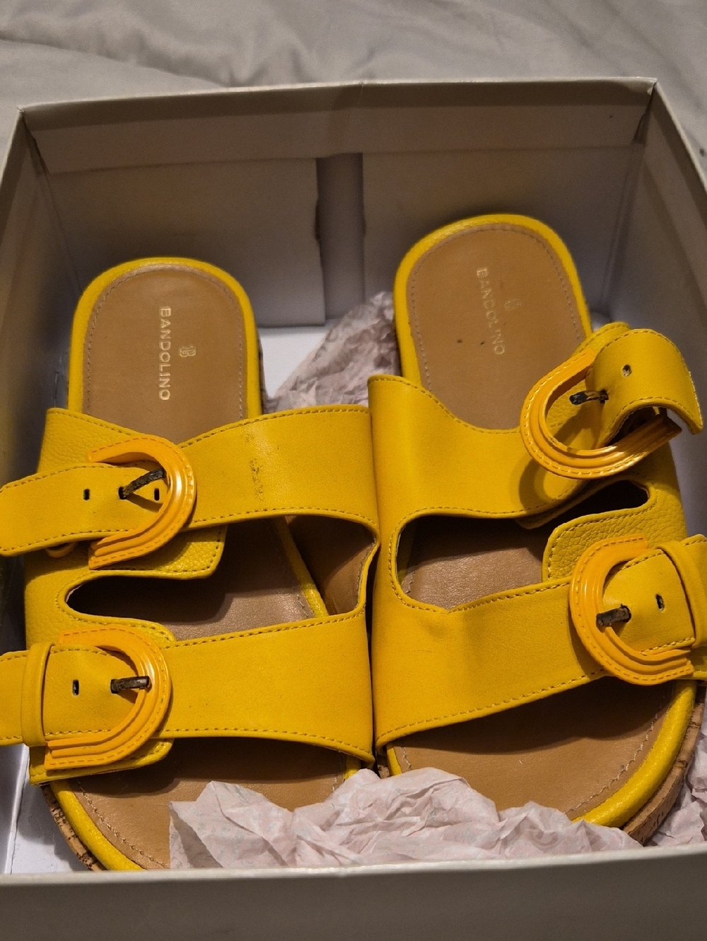 Bandolino Yellow Double Buckle Slide Sandals for Women